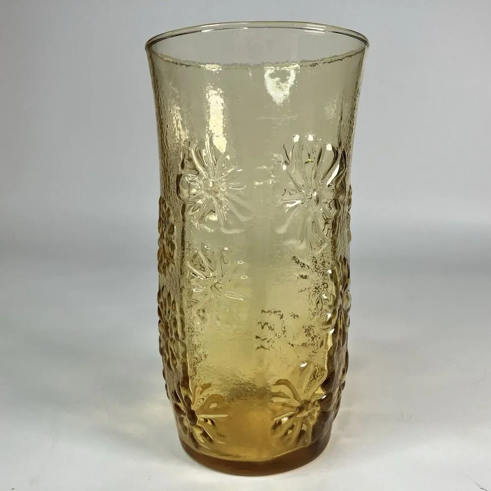 Vtg Anchor Hocking Spring Song Daisy Honey Amber 6.75 x 3.5